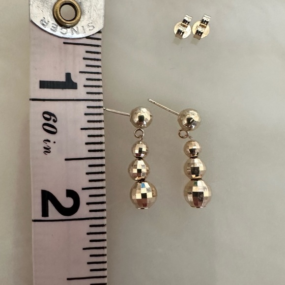 14k Solid Gold Dangle Disco Ball Earrings - Picture 3 of 15
